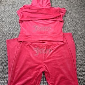 Juicy Couture Hot Pink Velour Tracksuit with Rhinestone Logo Size L